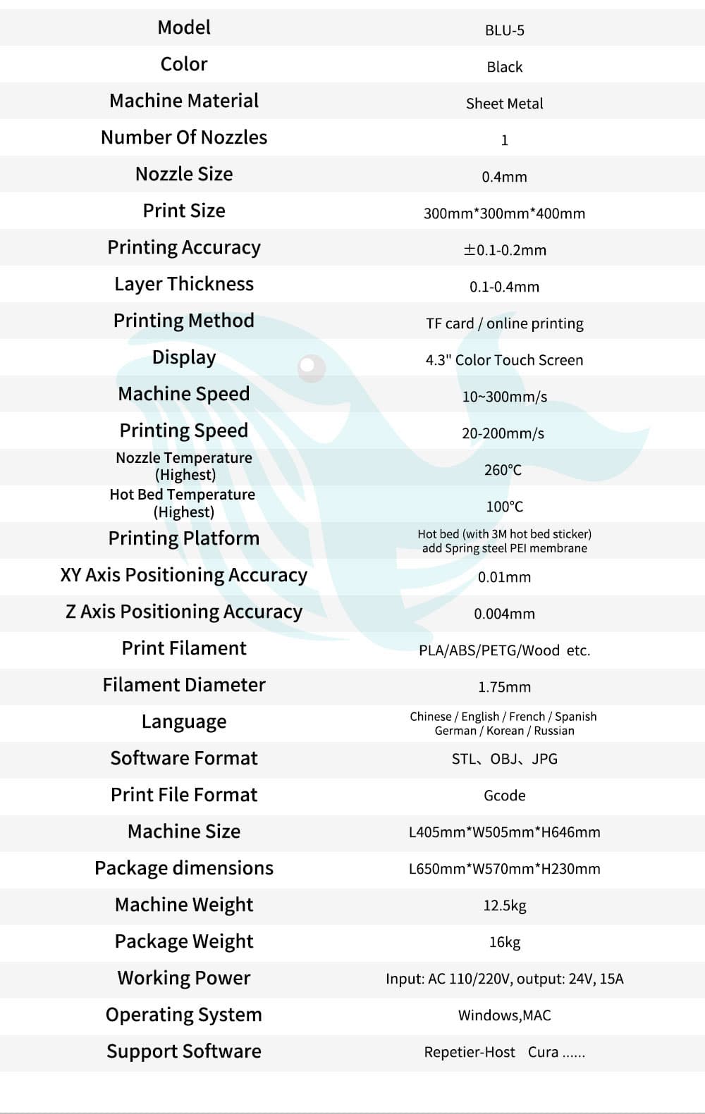  3D Printer Specifications