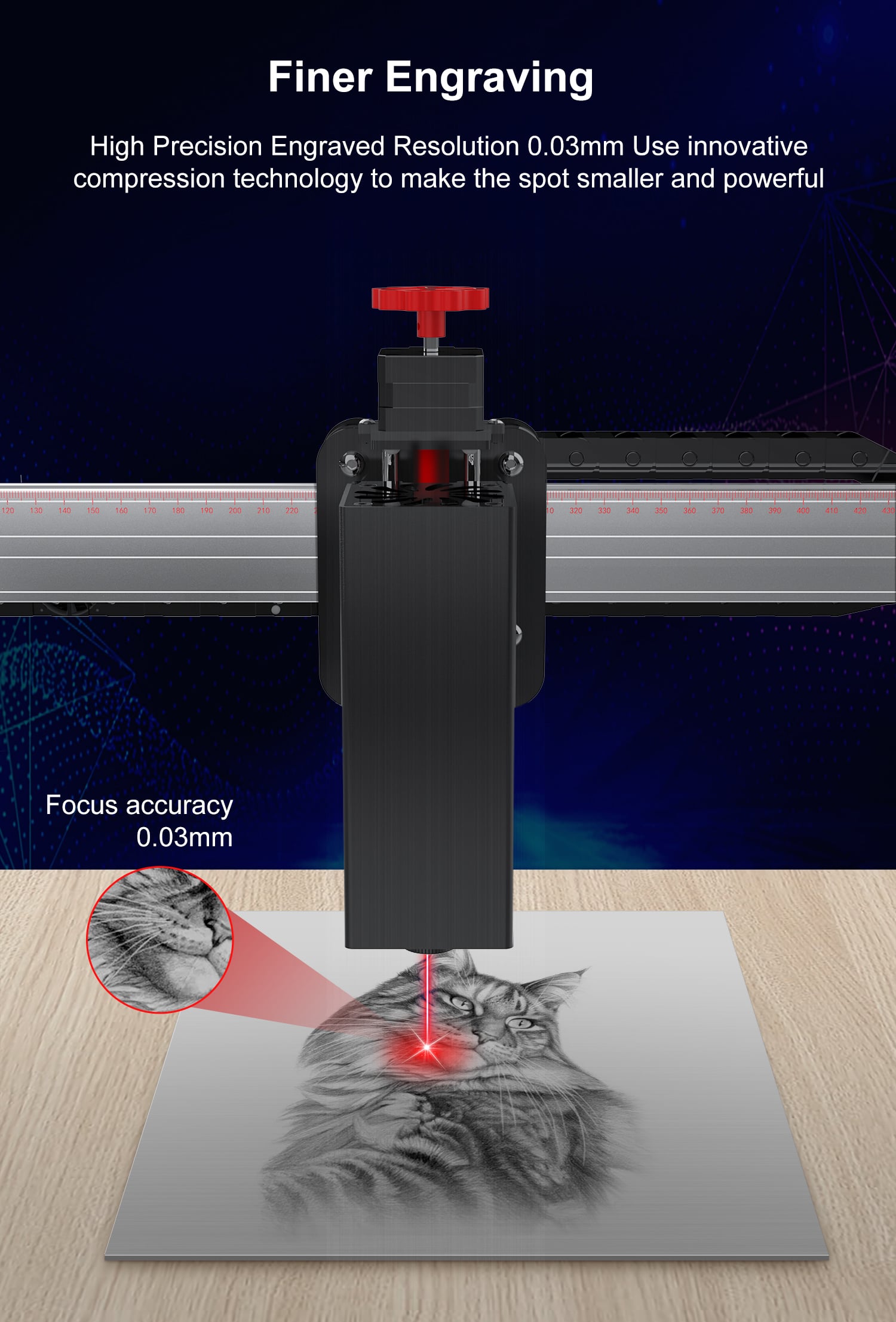 High Precision Engraved Resolultion 0.03mm Use innovative compression technology to make the spot smaller and powerful.